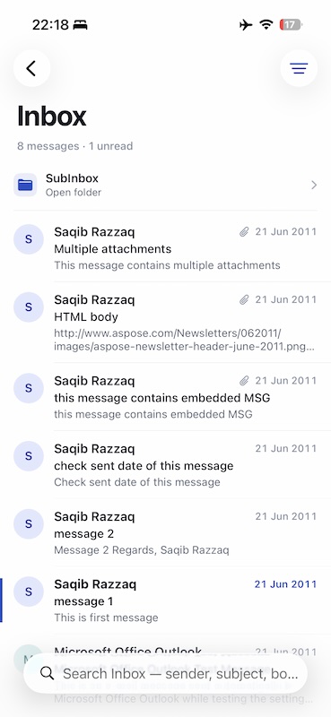 PST Reader:Message detail with rich formatting